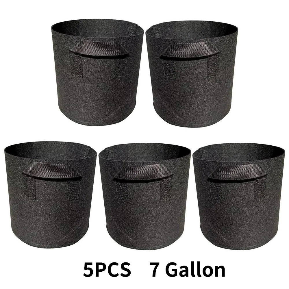 5 Pack Grow Bags, Garden Planting Nonwoven Fabric Pots with Reinforced Handle(3 Gallon，4 Gallon, 5 Gallon, 7 Gallon, 30 Gallon)