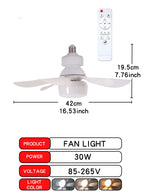 16.53 Inch Small Ceiling Fan With LED Light 30W E27 Base Remote Control 3 Speed Adjustable 3000K-6500K Dimmable For Bathroom