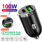 100W/200W QC3.0 PD Mini Car Charger 12-24V Lighter Fast Charging Car USB Type C Charger for Xiaomi Samsung iPhone Power