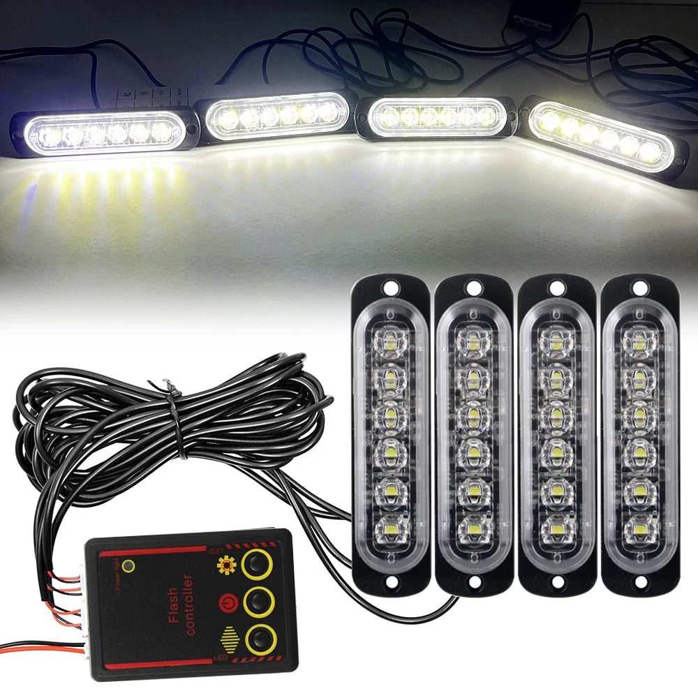 Car Front Grille Lighting 12V 24V Police LED Emergency Strobe Warning Lights Fireman Flash Beacon Yellow White Signal Lamp