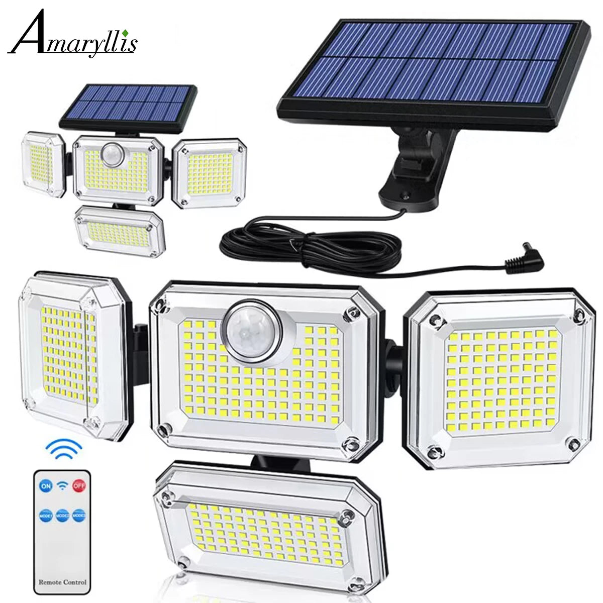 20W Solar LED Garden Light IP65 Waterproof Adjustable Head 3 Modes 122/182/333 LED
