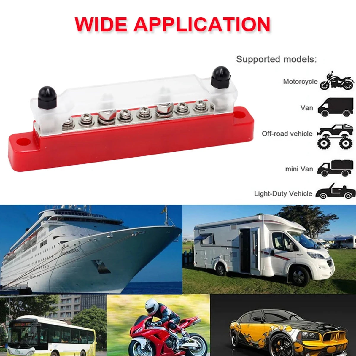 M6 12V Terminal Block Bus Bar 1/4 Inch Stud 150A Electrical Power Distribution Block Bus Bar for Truck Boat Camper RV Caravan