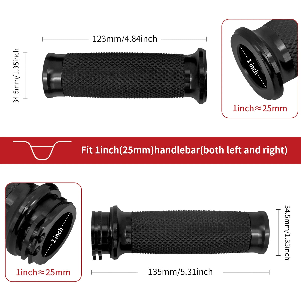 Motorcycle Black/Chrome 1"25mm Handle Bar Hand Grips For Harley Sportster 883 1200 XL Touring Street Glide Dyna Softail VRSC