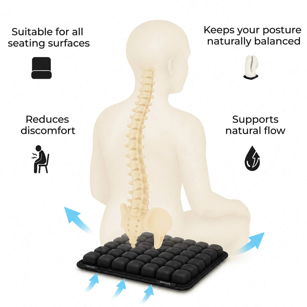 1pc 3D Ergonomic Chair Cushion For Long Sitting, Office Chair Car Seat Cushion, Adjustable Inflatable Cushion