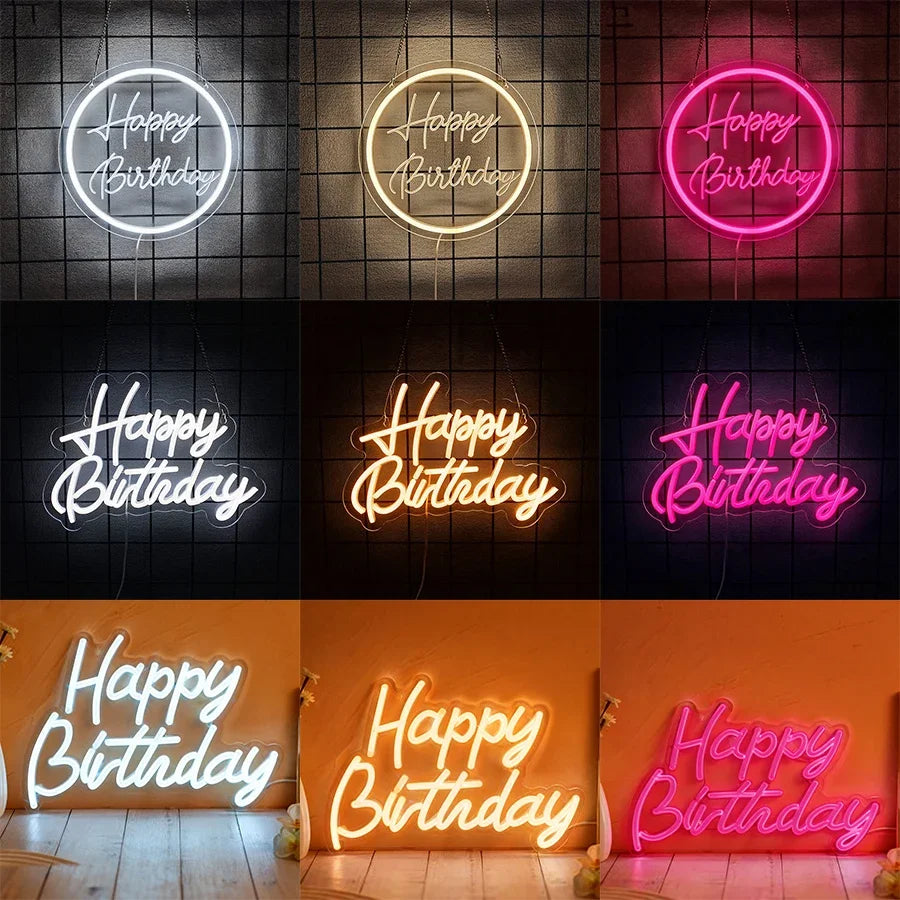 USB Powered LED Neon Sign with Switch, Ideal for All Ages Home Party Decor Happy Birthday Neon Sign for Wall Decor