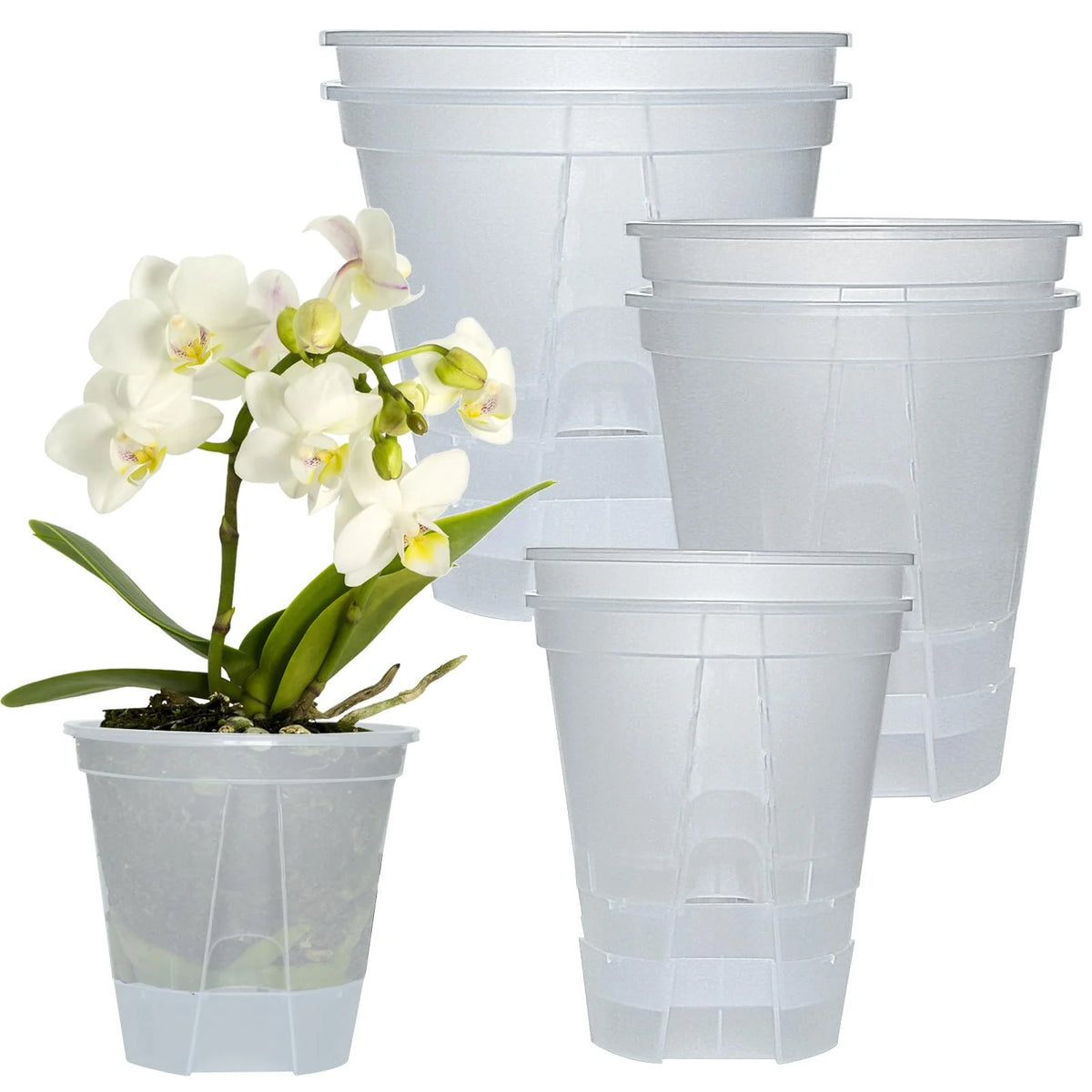 5Pcs Self-watering Pot Transparent Flowerpot with Reservoir Indoor Planter for Plants  Plastic Orchid Pot Home Bonsai Decor