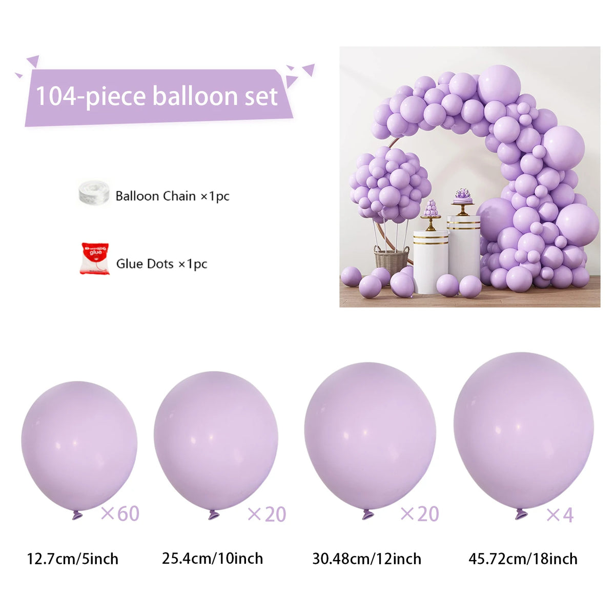 104pcs Balloon Garland Arch Kit, Red Mixed Sizes Latex Balloons for Birthday Wedding Decor