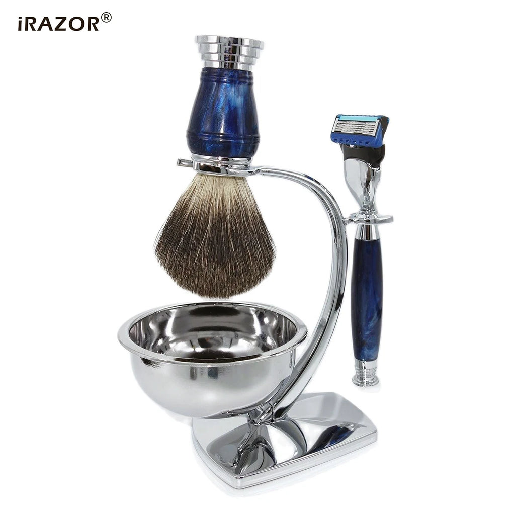 iRAZOR Royalblue 5-Layer Fusion Safety Razor Shaving Kit - Barber Tool Accessories Unique Father's Day Gift for Men