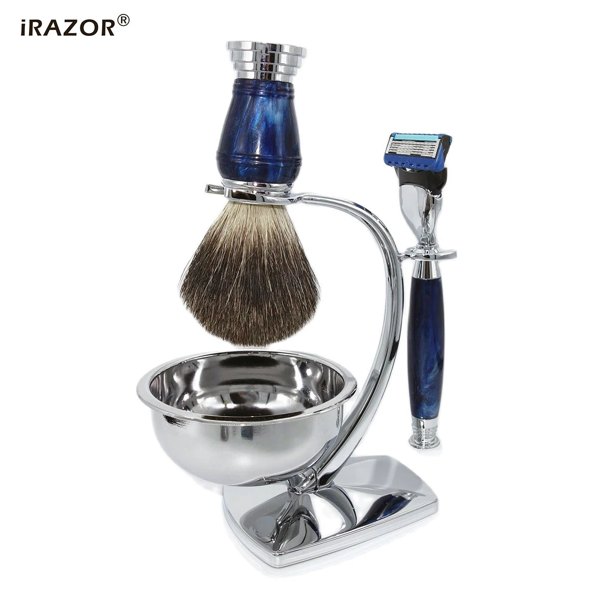 iRAZOR Royalblue 5-Layer Fusion Safety Razor Shaving Kit - Barber Tool Accessories Unique Father's Day Gift for Men