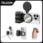 TELESIN Magnetic Phone Camera Hand Grip Holder with Remote, Black/White, Fill Light Option