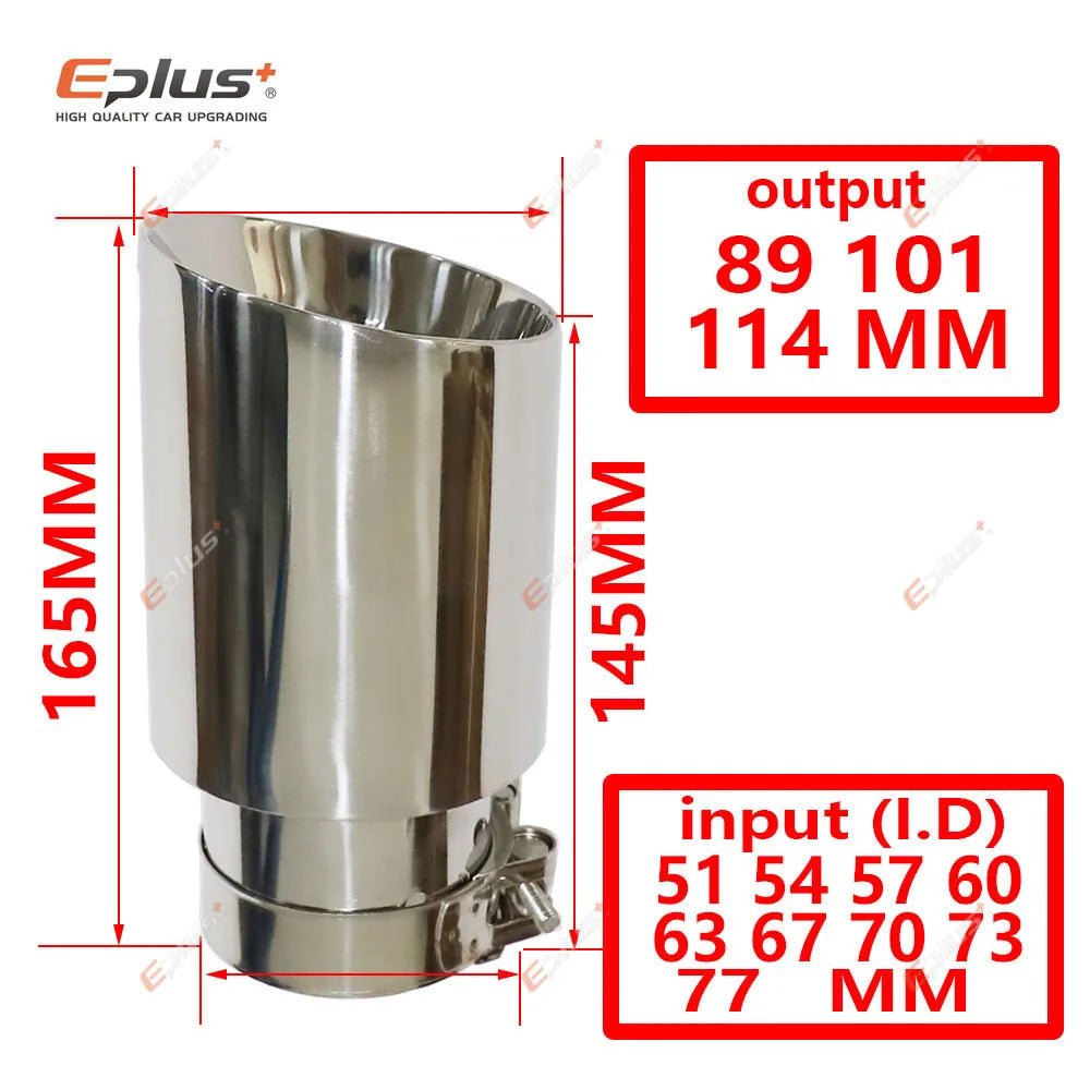 Stainless Steel Exhaust Muffler Tip Beveled Silver Universal 51-77mm Inlet, 89-114mm Outlet