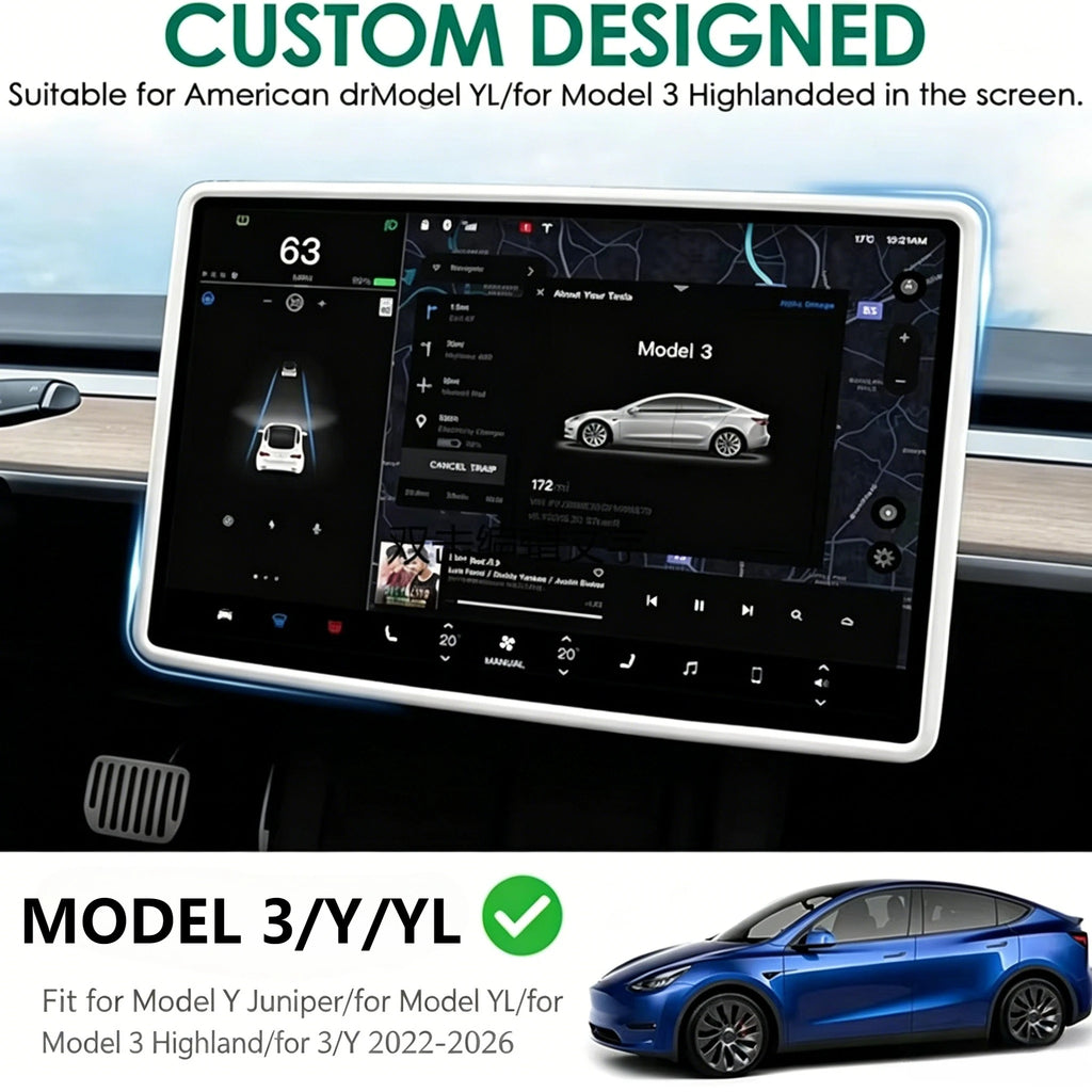 For Tesla Juniper Y Highland 3 YL Silicone Central Control Screen Frame Cover Anti-Scratch Edge Protector Car Interior Accessori