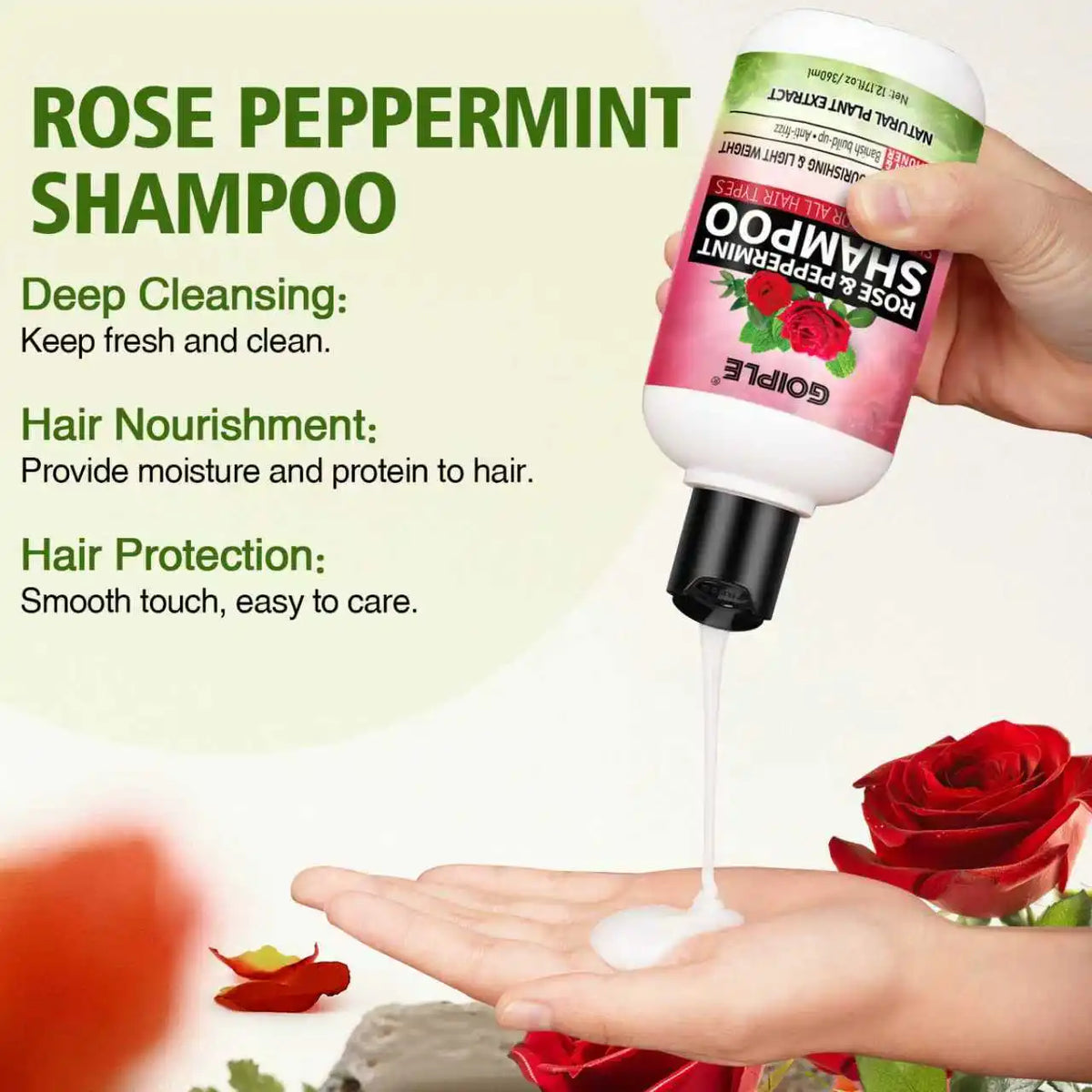 GOIPLE 2-in-1 Rose & Peppermint Shampoo + Rose Spray Set for Locs Dreadlocks Twists, 12.17oz + 3.4oz