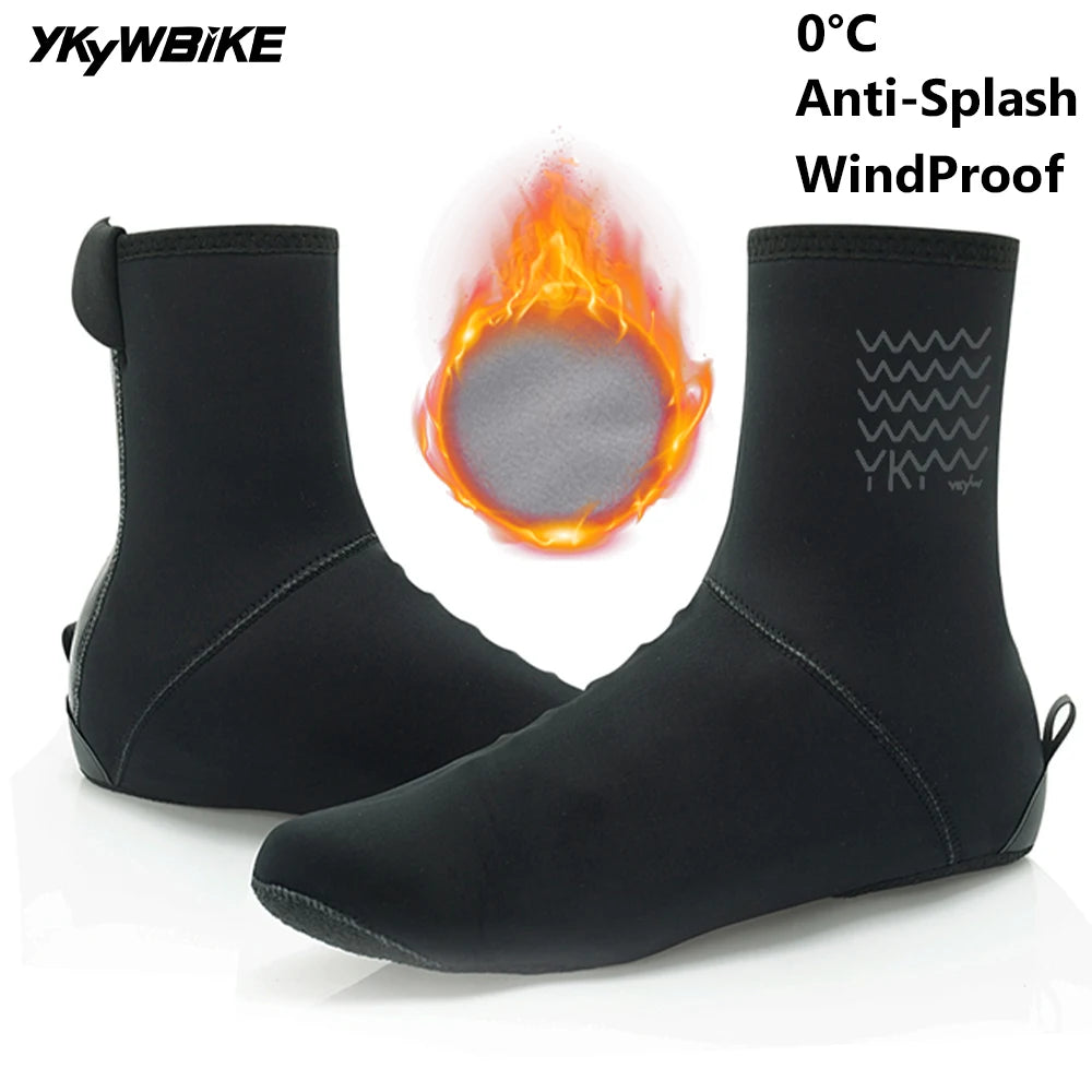 YKYWBIKE Deep Winter Waterproof Cycling Shoes Cover Reflective Thermal Elastic Rainproof thicker Shoe Cover Cycling Overshoes