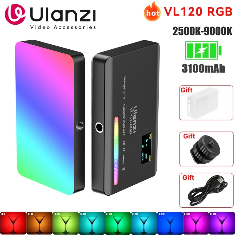 Ulanzi VL120 Full Color RGB Video Light 2500K-9000K LED Photography Lighting Dimmable Camera Light Live Videography Fill Lamp