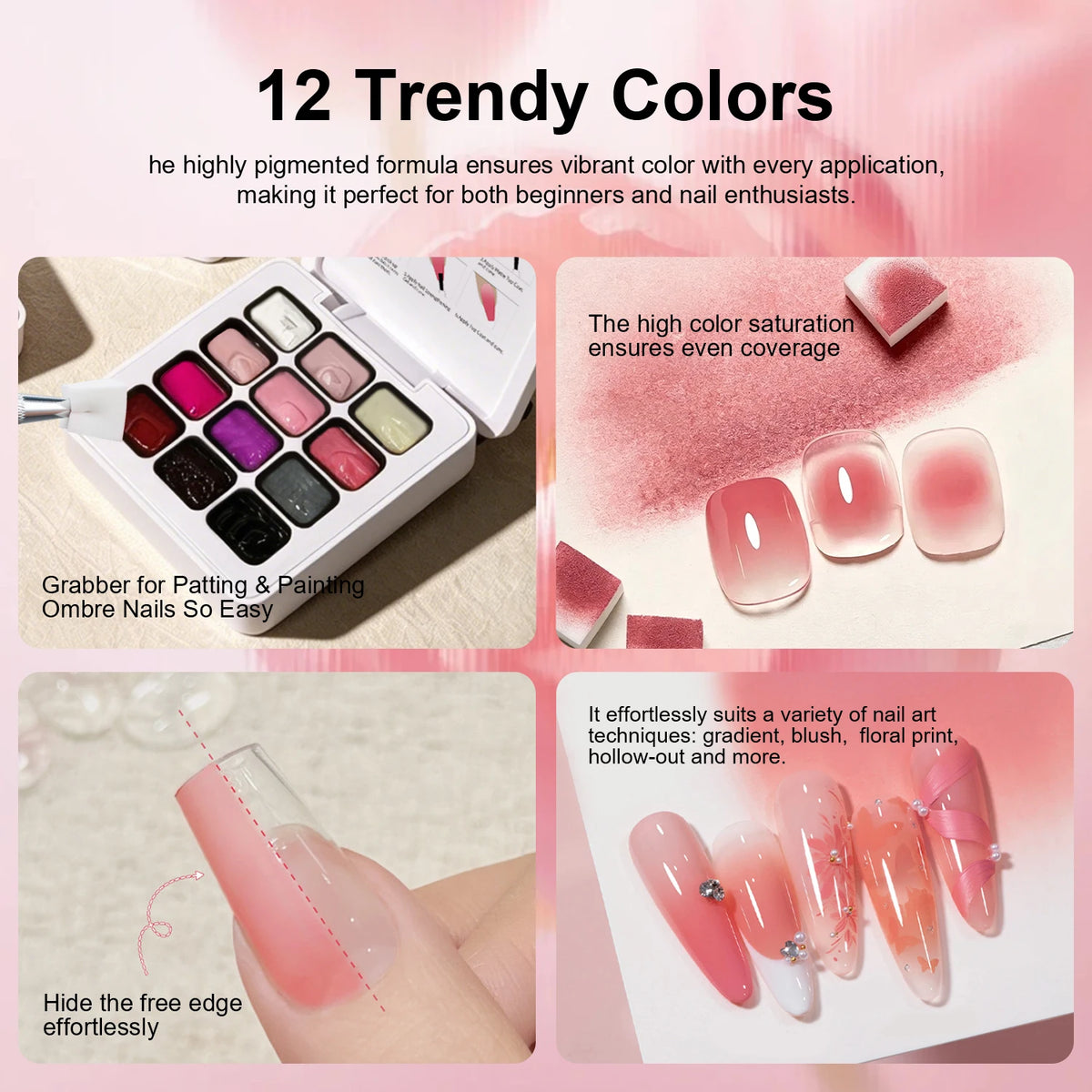 LIMEGIRL Gradient Painting Gel Nail Polish Set, 12 Colors Candy Wash-Free Nail Art Gel