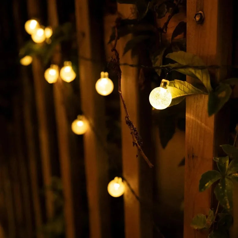 Solar bubble ball string lights, 8 modes, 22m 200 LED crystal globe outdoor, blue/white/yellow