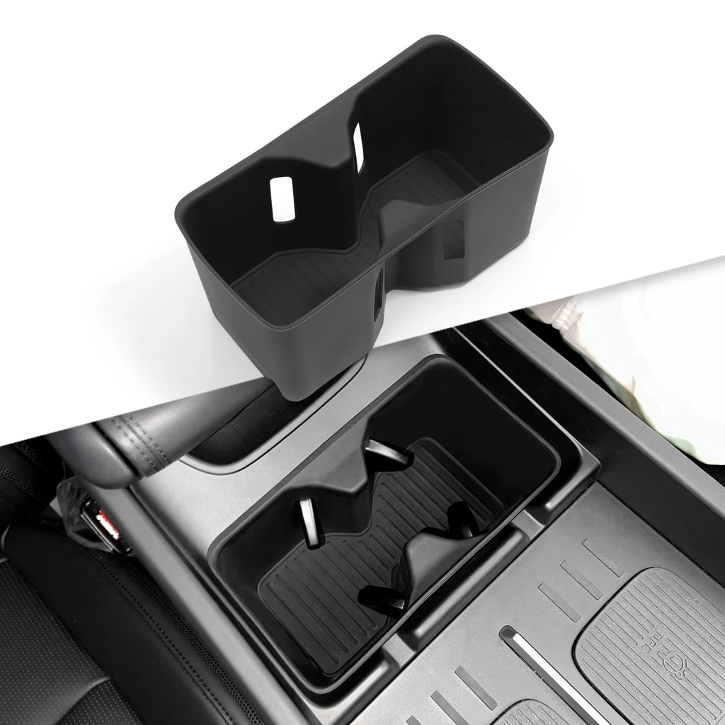 for Hyundai Santa Fe 2024 2025 2026 Water Cup Holder Storage Box Silicone Shock-Absorbing Cup Tray Tidying Car Accessories