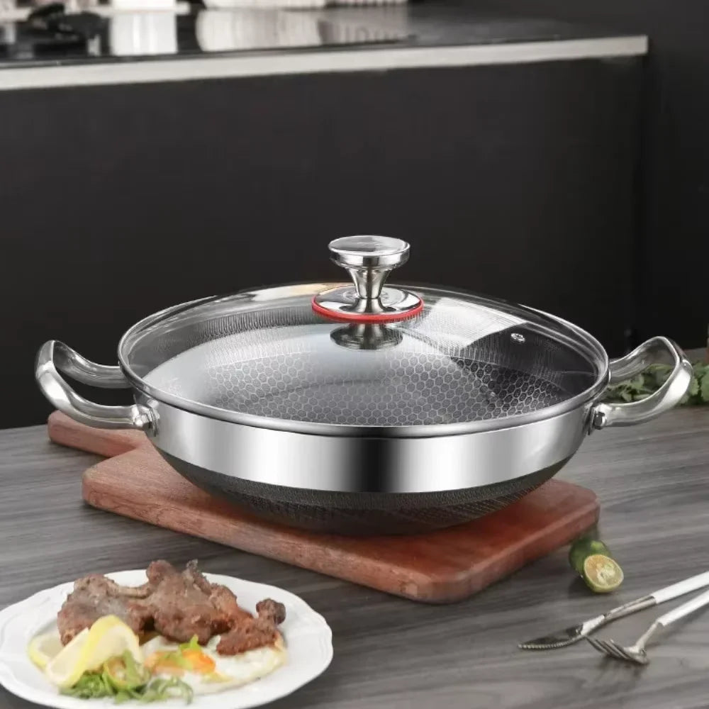 304 Stainless Steel Soup Pot with Lid, Honeycomb Nonstick, Induction & Gas Compatible