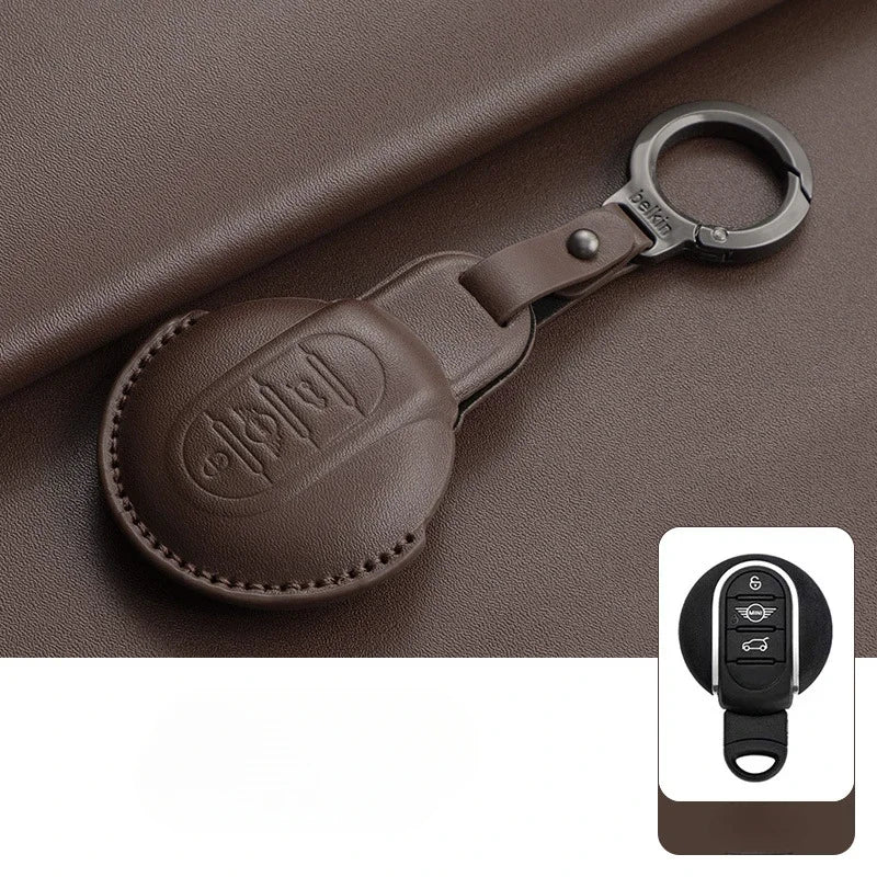 Leather Car Key Case Cover for BMW MINI COOPER S ONE JCW F54 F55 F56 F57 F60 CLUBMAN COUNTRYMAN Remote Fob Holder Shell Keychain