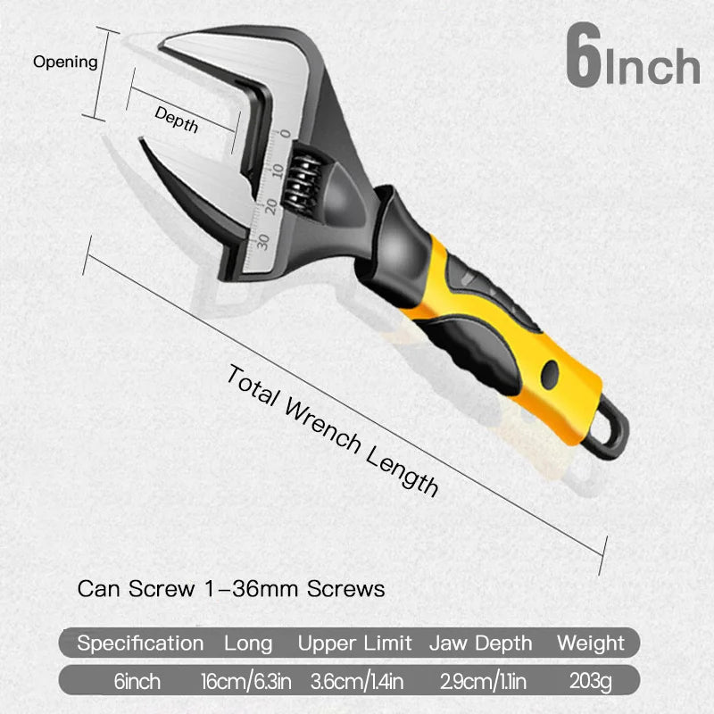 AIRAJ Adjustable Wrench Stainless Steel Universal Spanner Bathroom Wrench Household Large Open High Quality Plumbing Repair Tool