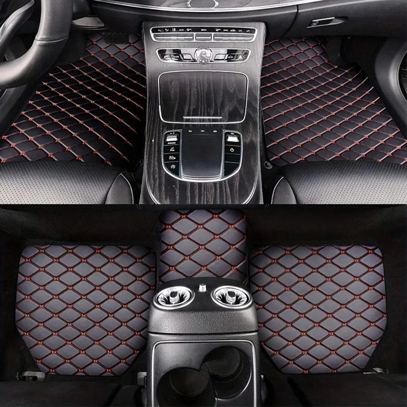 Universal 5pcs Car Floor Mats Set PU Leather Waterproof Dustproof Full Coverage, Multiple Colors