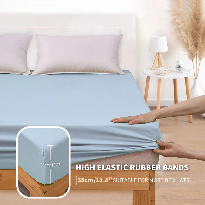 Waterproof Mattress Protector Cover Queen Size 14 inches Deep Pocket Polyester Bed Cover Solid Color Fitted Sheet (Black, Queen)