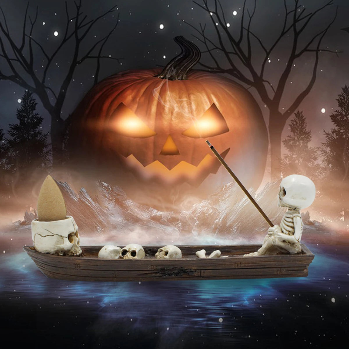 3-piece set of skeleton aromatherapy boat resin crafts, Halloween aromatherapy boat, fresh air fragrance, furniture, living room