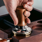 Coffee Tamper with Spring, Wood Handle, Flat or Threaded Base, 51/53/58mm