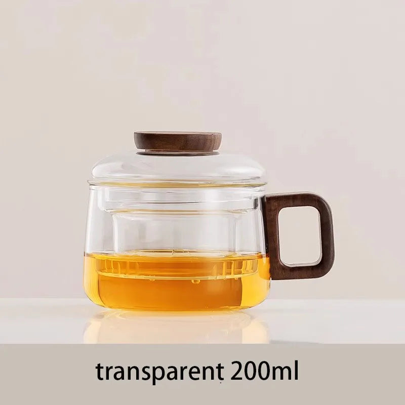 Heat-Resistant Glass Tea Cup With Filter Multi-Purpose Tea Separation Mug Wooden Handle Coffee Cup Kung Fu Teaware 200ml