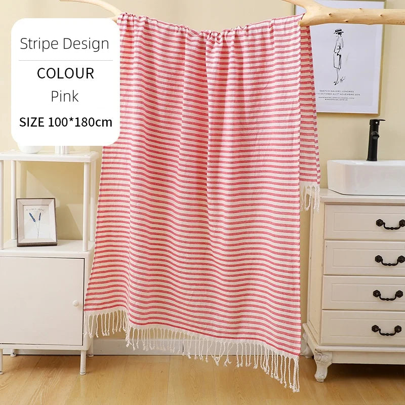 Turkish beach towel striped tassel fringe, extra large absorbent bath towel 100x180cm