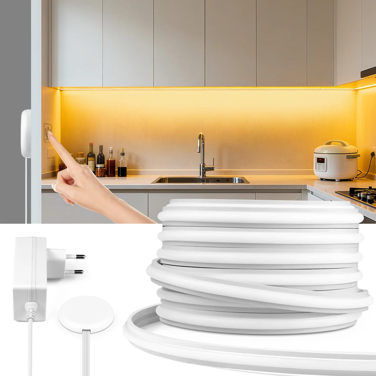 Self-Adhesive COB LED Under Cabinet Lamp Kitchen Light Touch Dimmable Silica Gel Neon Lights Tape 2m 3m 5m 10m Decor Lighting