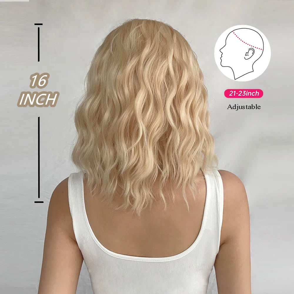HENRY MARGU Platinum Blonde Short Curly Synthetic Wigs Short Wave Bob Hair Wigs Middle Part Natural Hairline Wig Heat Resistant