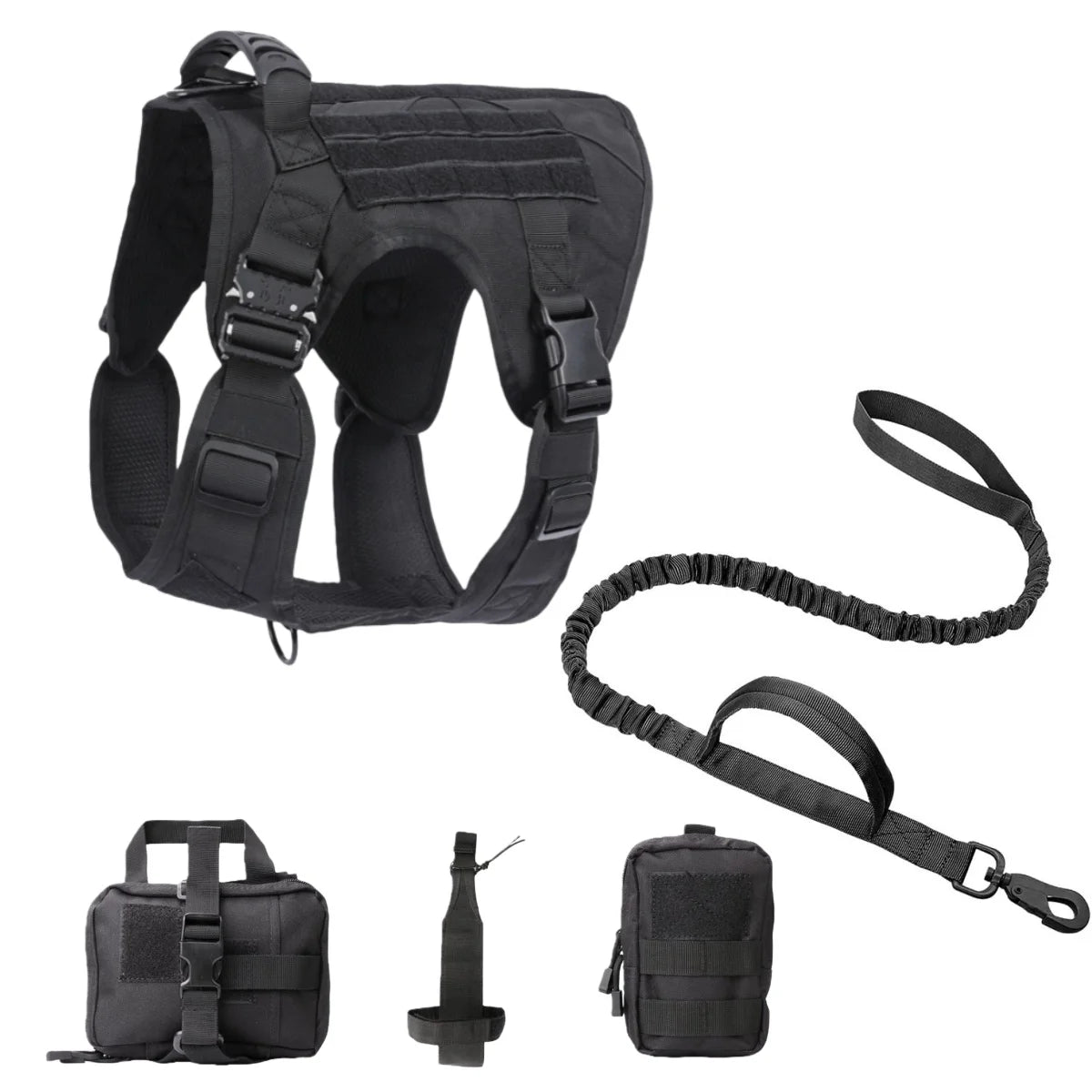 Tactical Dog Harness Vest with Leash Set, Black, Sizes S-XL (1pc-5pcs options)