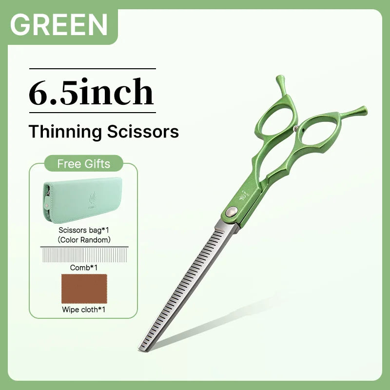 Fenice 6.5 Inch Colorful Straight Curved Thinning Chunker Shears Beginner Friendly Scissors Kit for Practice &Home Groomer Us