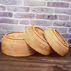 Hand-woven Rattan Wicker Basket Storage Box Fruit Tea Snack Bread Basket Cosmetic Desktop Storage Box Household Kitchen Supplies