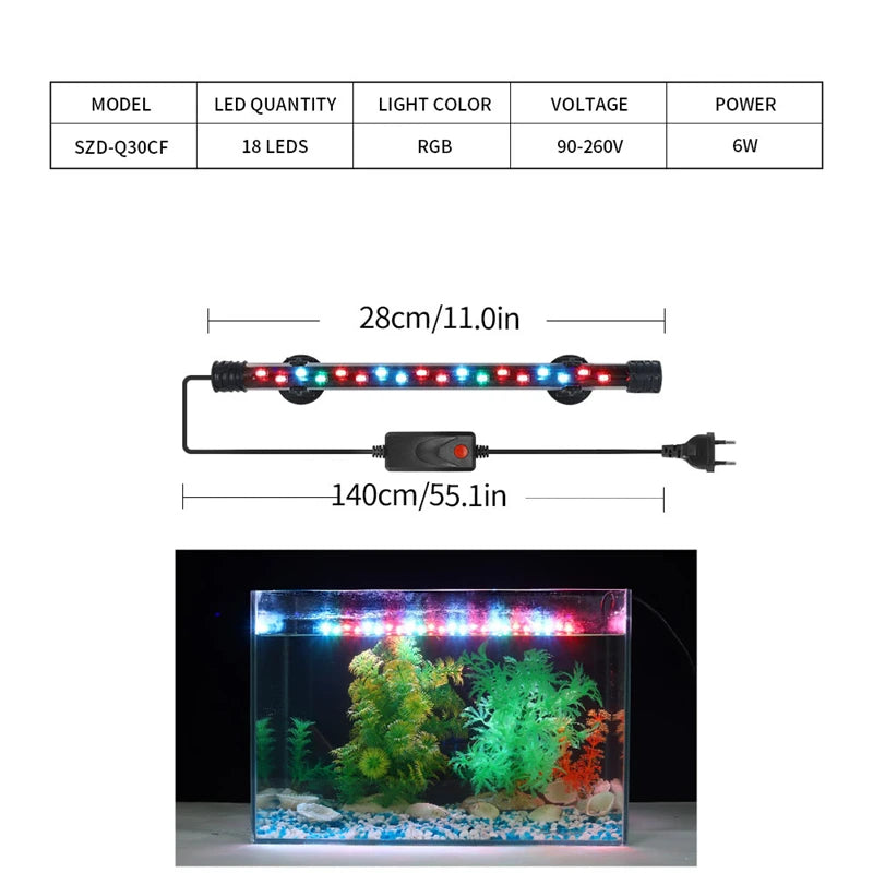 Lamp Waterproof Fish Tank Light 18-58CM Underwater Aquariums Decor Lighting 90-260V Aquarium Light LED Plant Grow