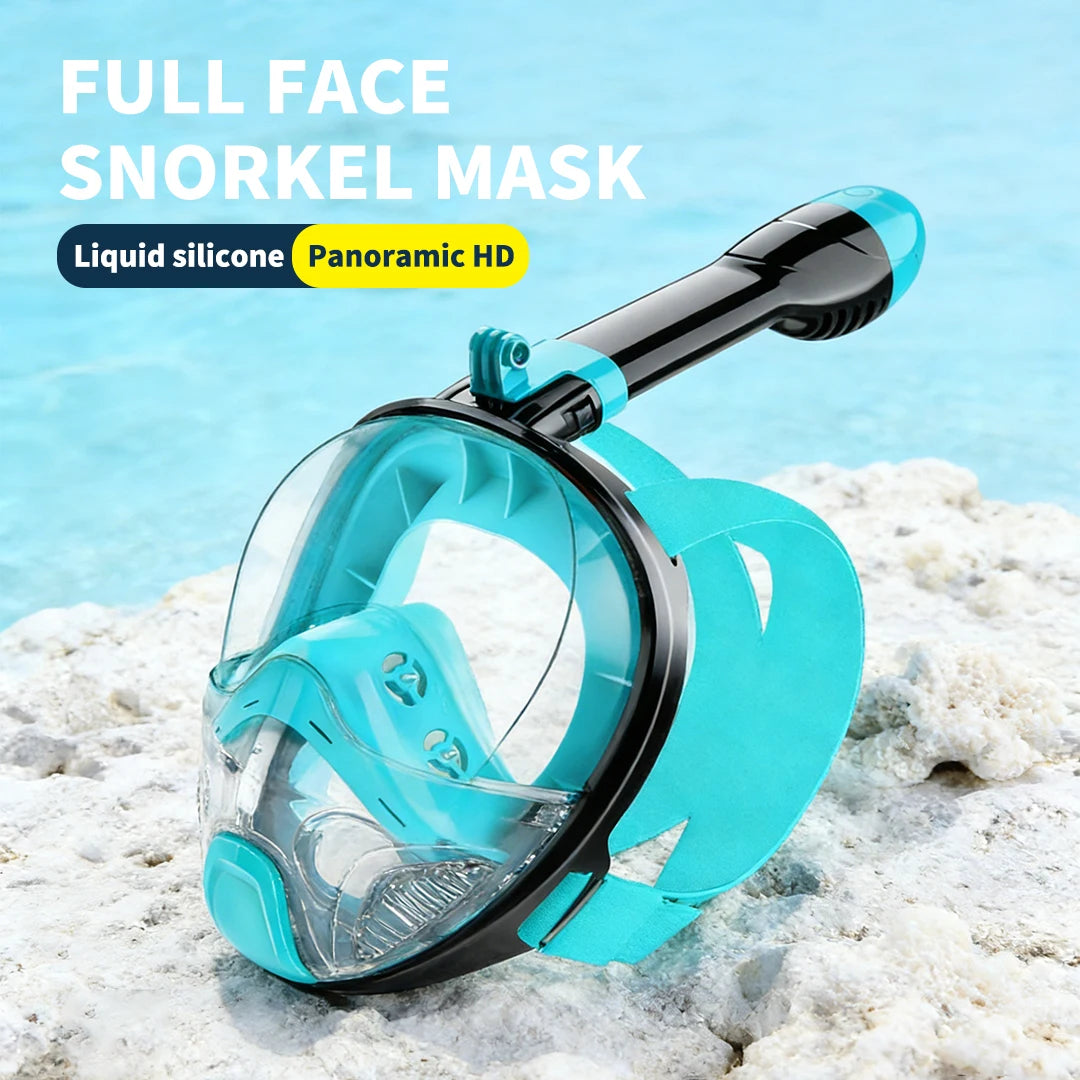 Full Face Snorkel Mask for Adults & Teens, 180° Panoramic View Snorkeling Gear with Removable Camera Mount, Anti-Fog Leak-Proof