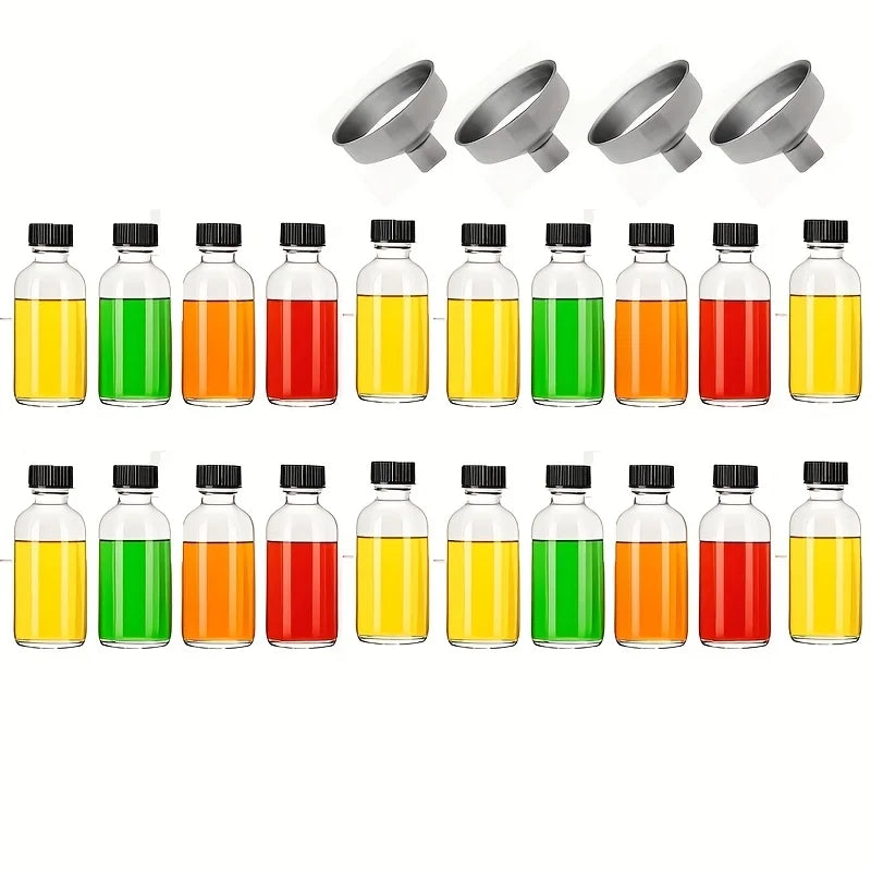 10/20/30Pcs Modern Glass Liquid Bottles with Lids, Suitable for Ginger Juice, Oil, Mini-60Ml Eco-Friendly Juice Containers, Hand Wash Only, Bpa-Free, Perfect for a Healthy Lifestyle, No Electricity Required. Equipped with a Liquid Pouring Funnel.