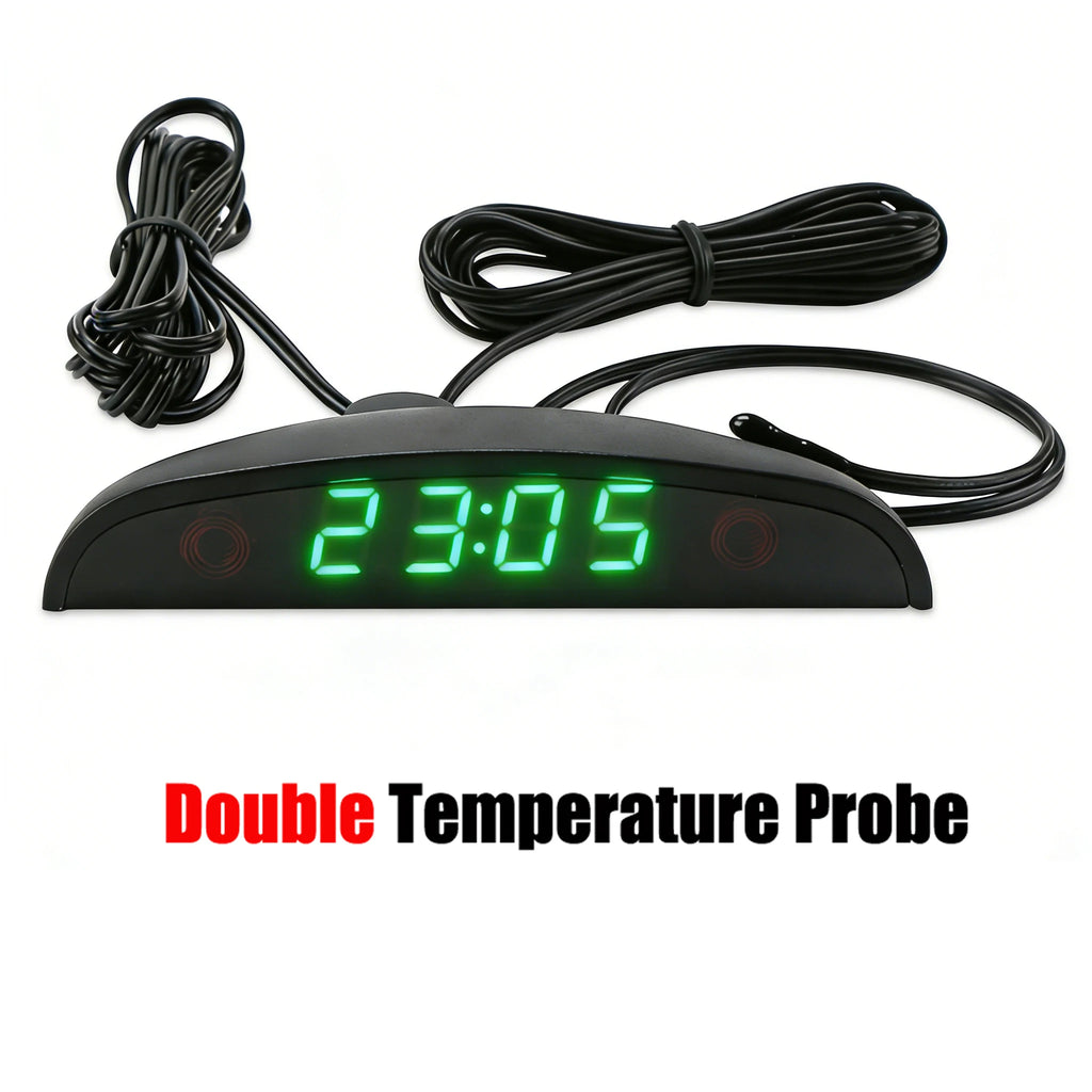 White Red Blue Green 12-24V Moon Type Thermometer Voltmeter Clock LED Display Car Dashboard Clock Dual Temperature Sensor