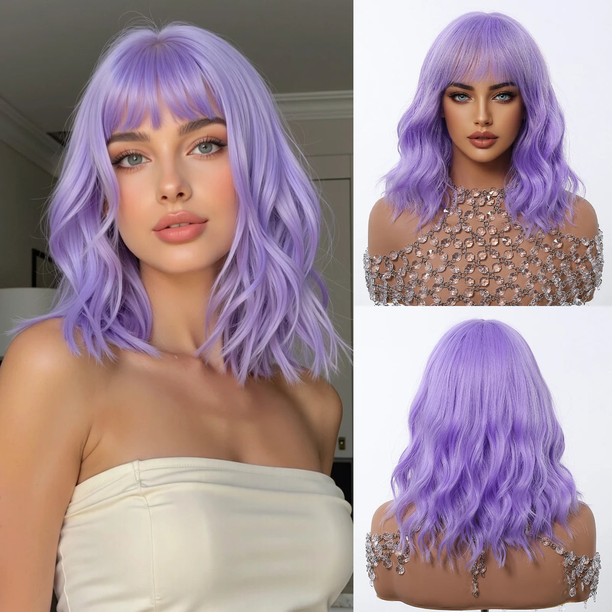 HENRY MARGU Platinum Blonde Short Curly Synthetic Wigs Short Wave Bob Hair Wigs Middle Part Natural Hairline Wig Heat Resistant