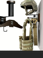 Stainless Steel Wall Mount with Wooden Motorcycle Helmet Holder for Tactical Helmets, Vests and Motorcycle Accessories Storage
