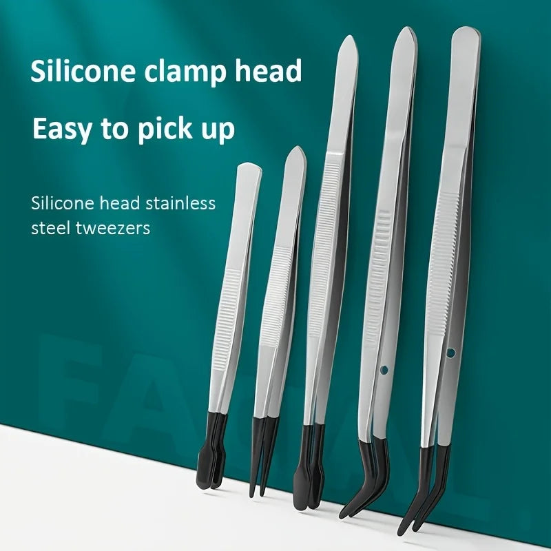 Stainless Steel Tweezers High-End Stainless Steel Plastic-Coated Tweezers For Eyelash Extension Assistance Coin Stamp Clips