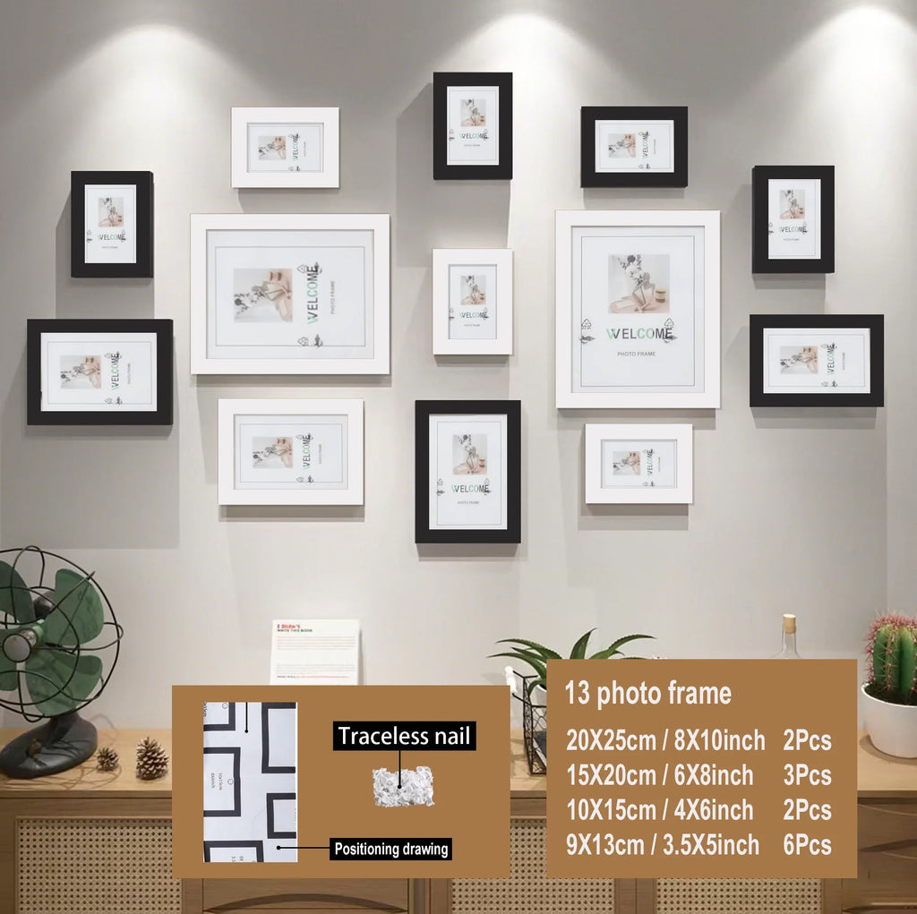 13pcs Wood Picture Frame Set for Wall Home Office Decor Festive Commemorative Gifts - Variety of Sizes for Photos