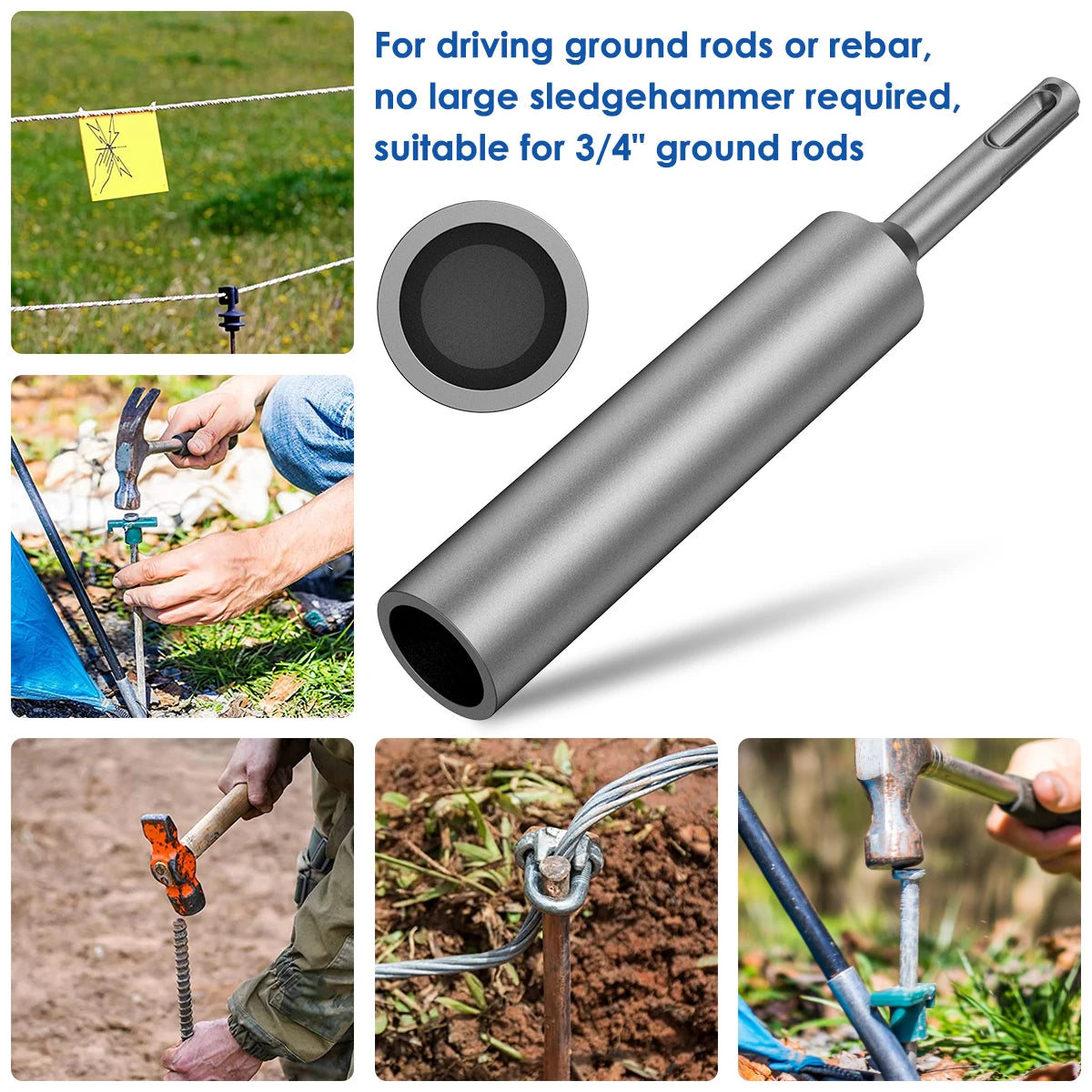SDS Plus Ground Rod Driver for Rotary Hammer Drill Tools 19/21/25/35mm Hardened Steel  Earth Stake Hammer Drill Grounding Rod