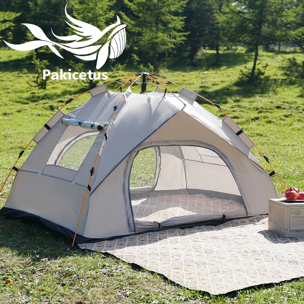 Pop-up camping tent silver small 3-4 person 2-door, optional 2 windows, 60-second setup