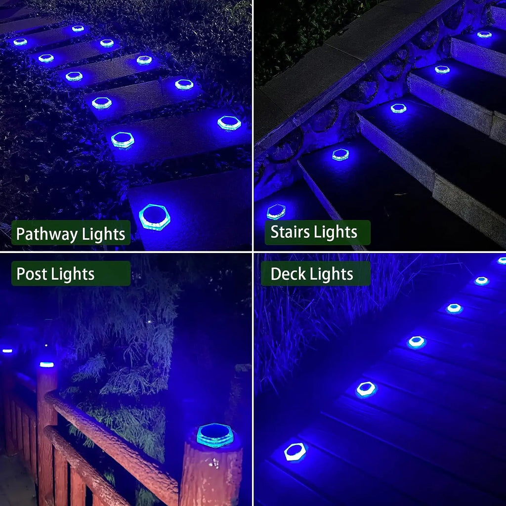 6 Pack Solar Driveway Lights Outdoor IP68 Waterproof Blue Deck Step Lights Solar Stair Lights Stick on Dock Garage Pool Fence