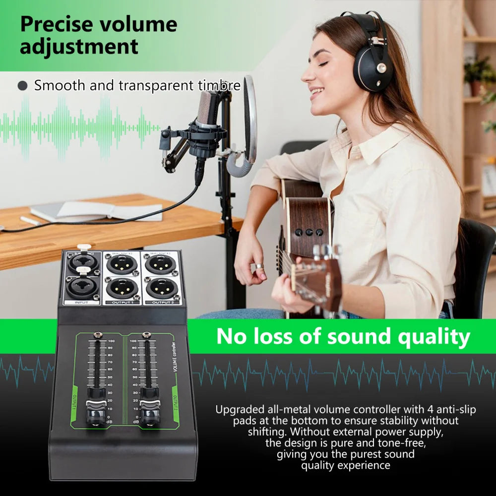 Passive Monitor Volume Controller XLR Input Output Passive Stereo Controller No Loss Volume Adjustment Controller Plug & Play