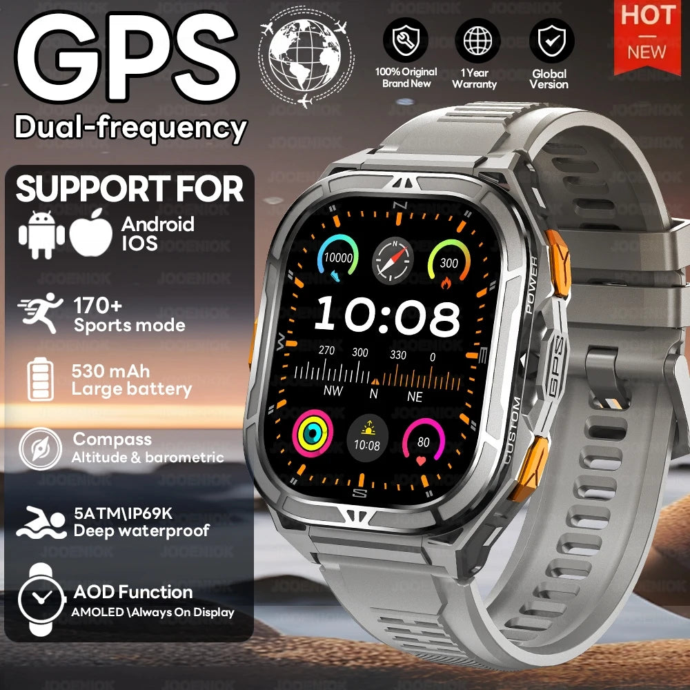 New GPS Smart Watch 10ATM Waterproof Built-in Dual-band GNSS Compass Military Sport Smartwatch Men 2025 New