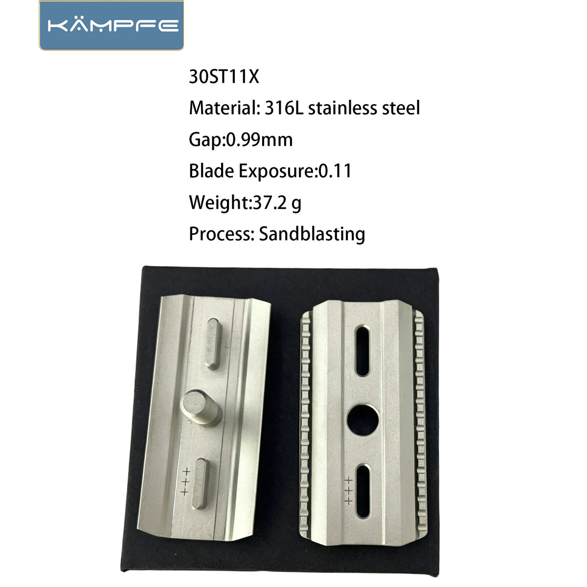 KAMPFE Safety Razor Replacement Head ST11X 316L Stainless Steel CNC, 0.68/0.85/0.99mm